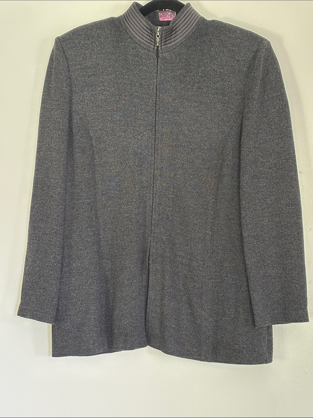 St John Santana Knit Tunic Jacket - Gray Full Zip, Mock Neck, Size 12 EUC